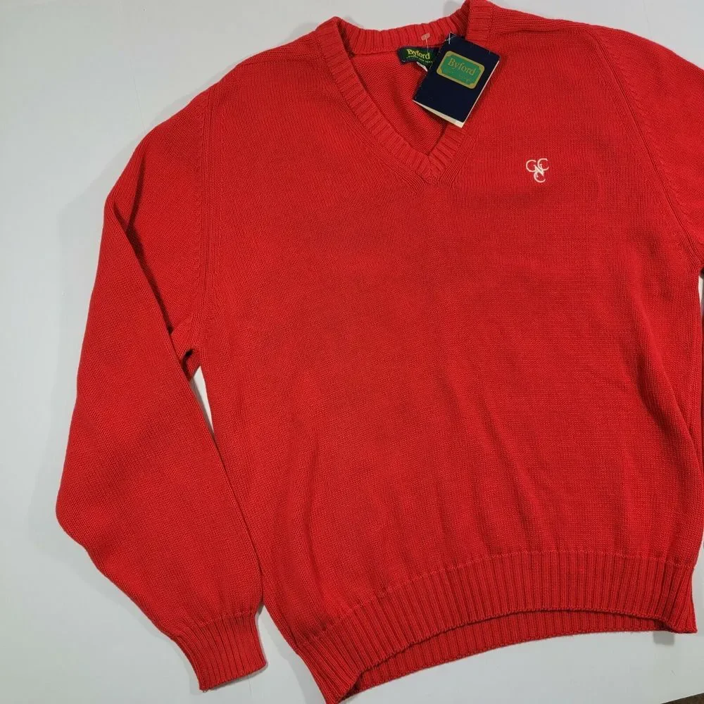 Byford Pullover Vneck‎ Sweater - Red - Knit - Cotton - XXL New - Vintage